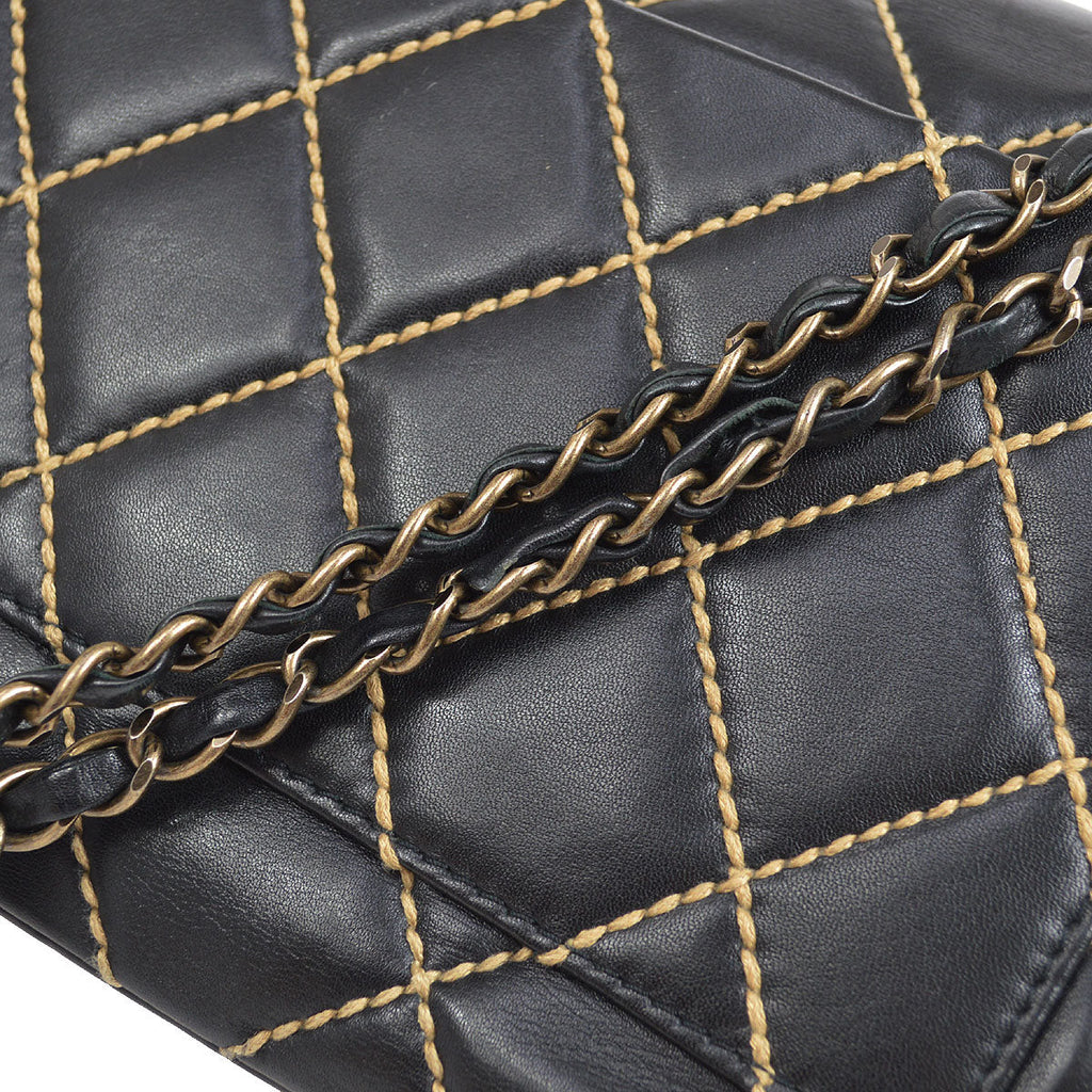CHANEL 2000-2001 Gunmetal Hardware Wild Stitch Straight Flap Large