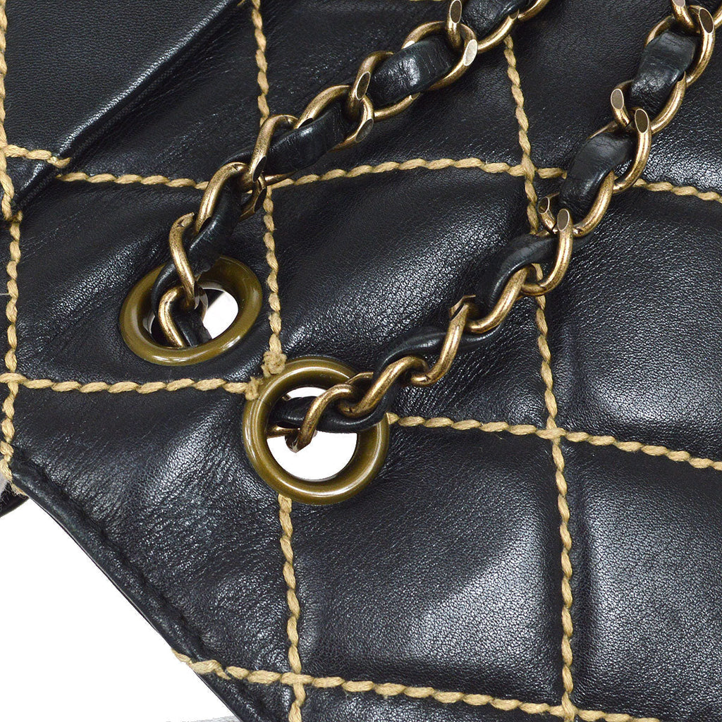 CHANEL 2000-2001 Gunmetal Hardware Wild Stitch Straight Flap Large