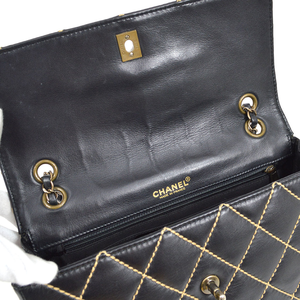 CHANEL 2000-2001 Gunmetal Hardware Wild Stitch Straight Flap Large