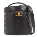 CHANEL 1996-1997 Black Caviar Chevron Vanity Handbag