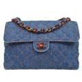 CHANEL 1996-1997 Denim Faux Tortoiseshell Chain Classic Flap Jumbo