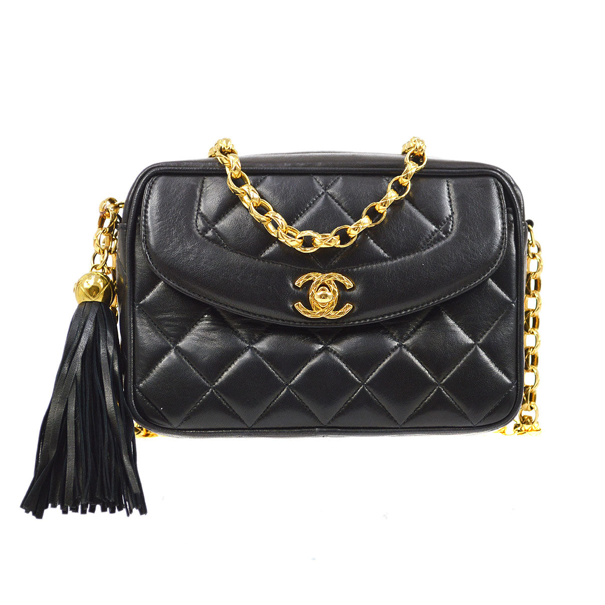 CHANEL 1991-1994 Pocket Camera Bag Mini Black Lambskin