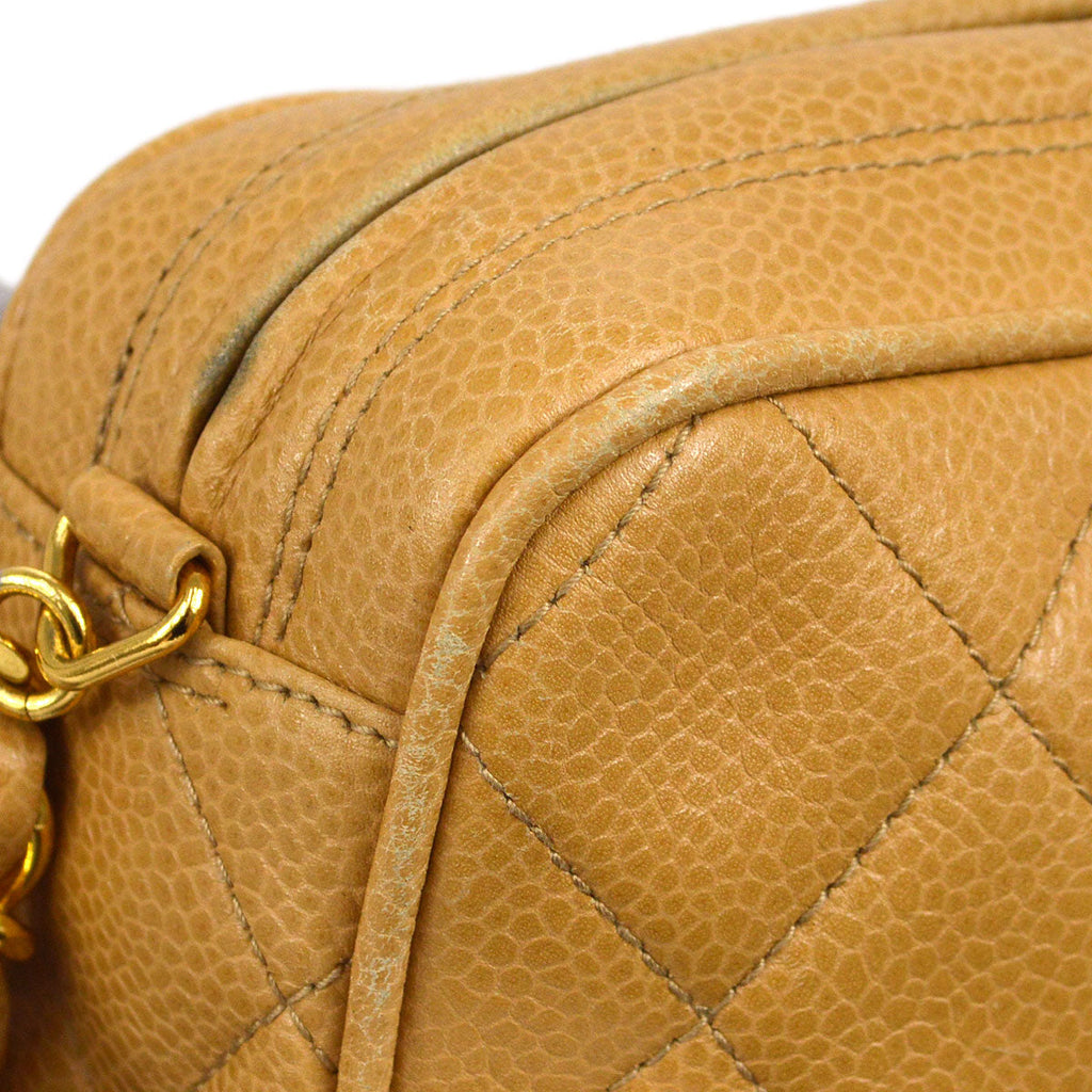 CHANEL 1994-1996 Pocket Camera Bag Mini Beige Caviar