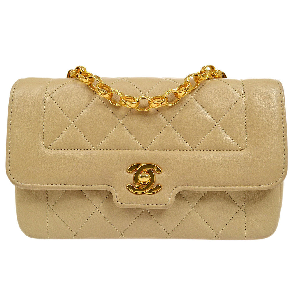 CHANEL 1991-1994 Beige Lambskin Border Flap Mini