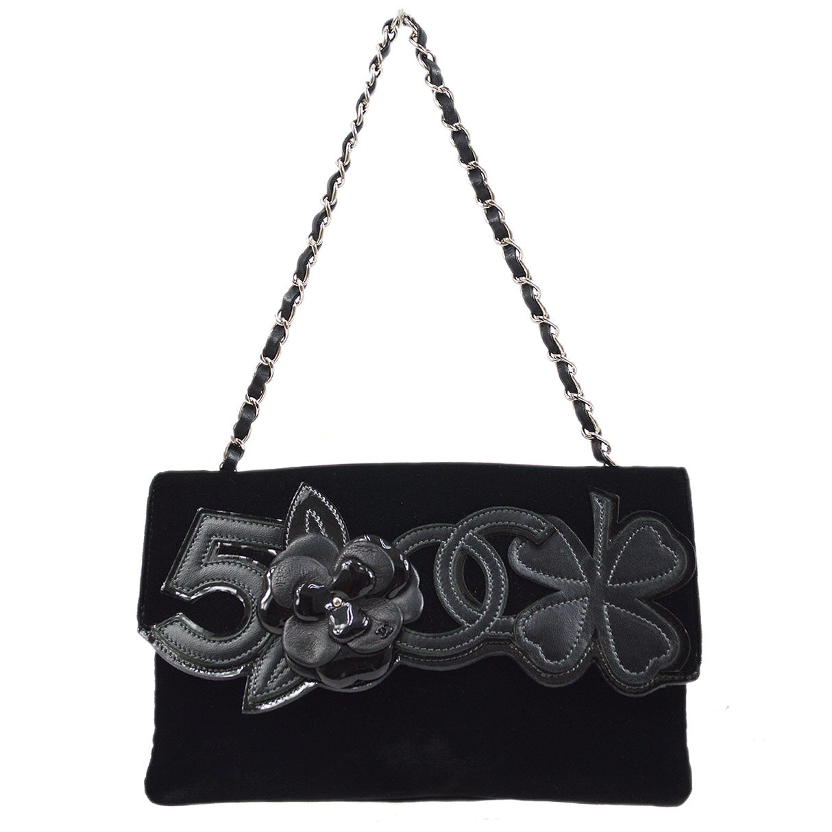 CHANEL 2005 Camelia Handbag Black Velvet