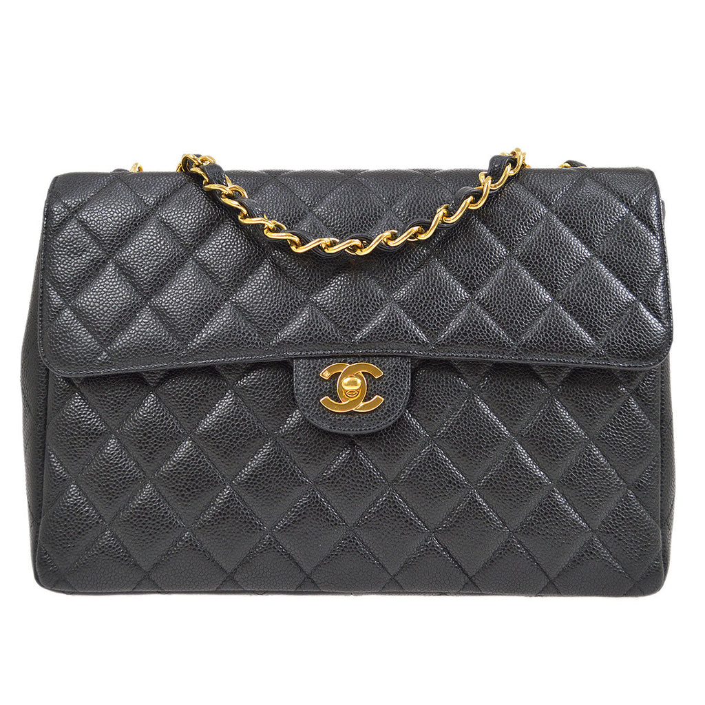 CHANEL 2000-2001 Classic Flap Jumbo Black Caviar