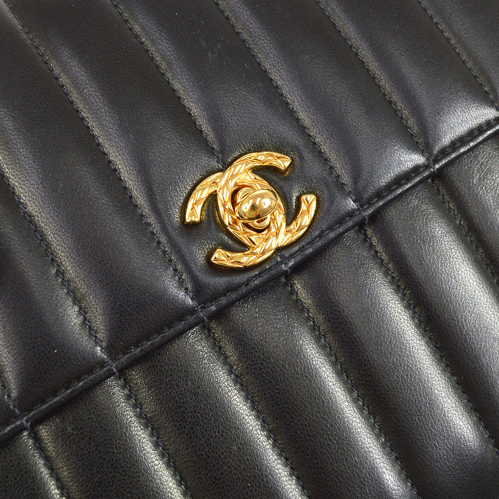 CHANEL 1991-1994 Black Lambskin Vertical Flap Bag Small