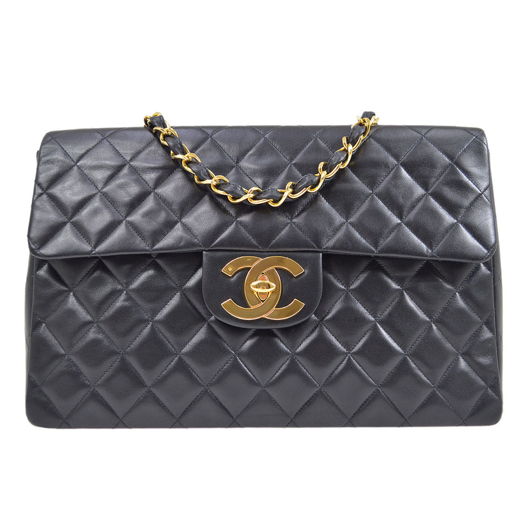 CHANEL 1995 Black Lambskin Classic Flap Maxi