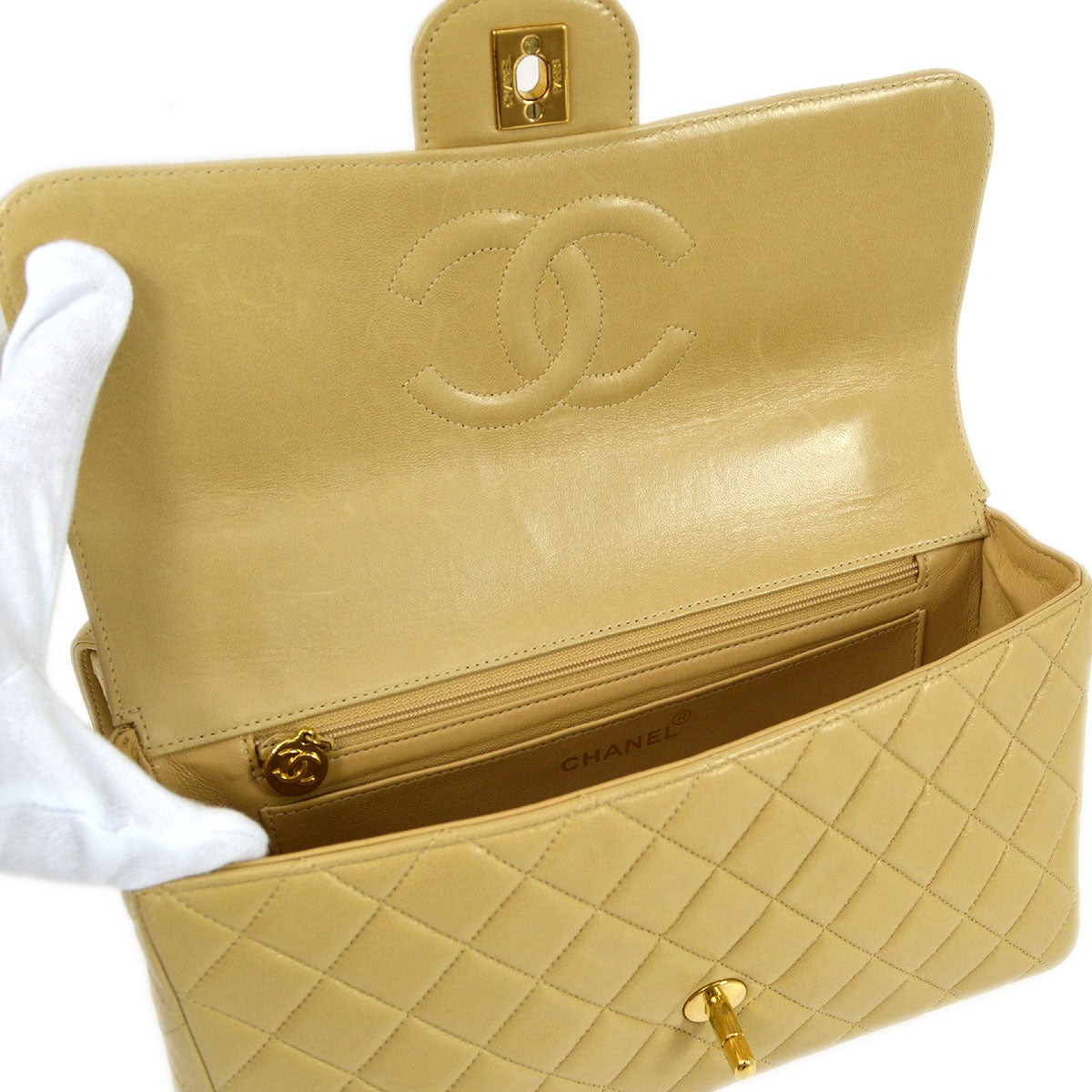 CHANEL 1994 Classic Flap Handbag Set Beige Lambskin