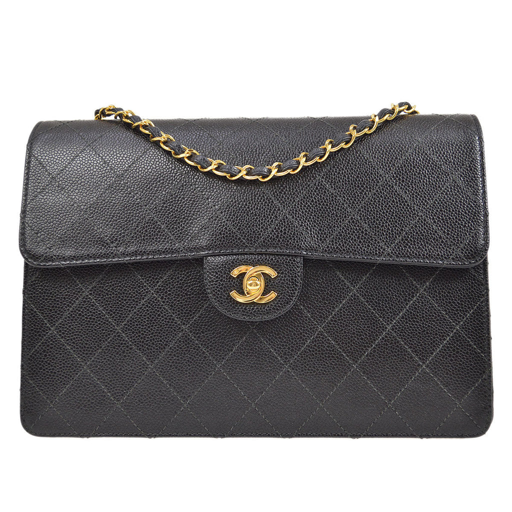 CHANEL 1998 Classic Flap Sellier Jumbo Black Caviar