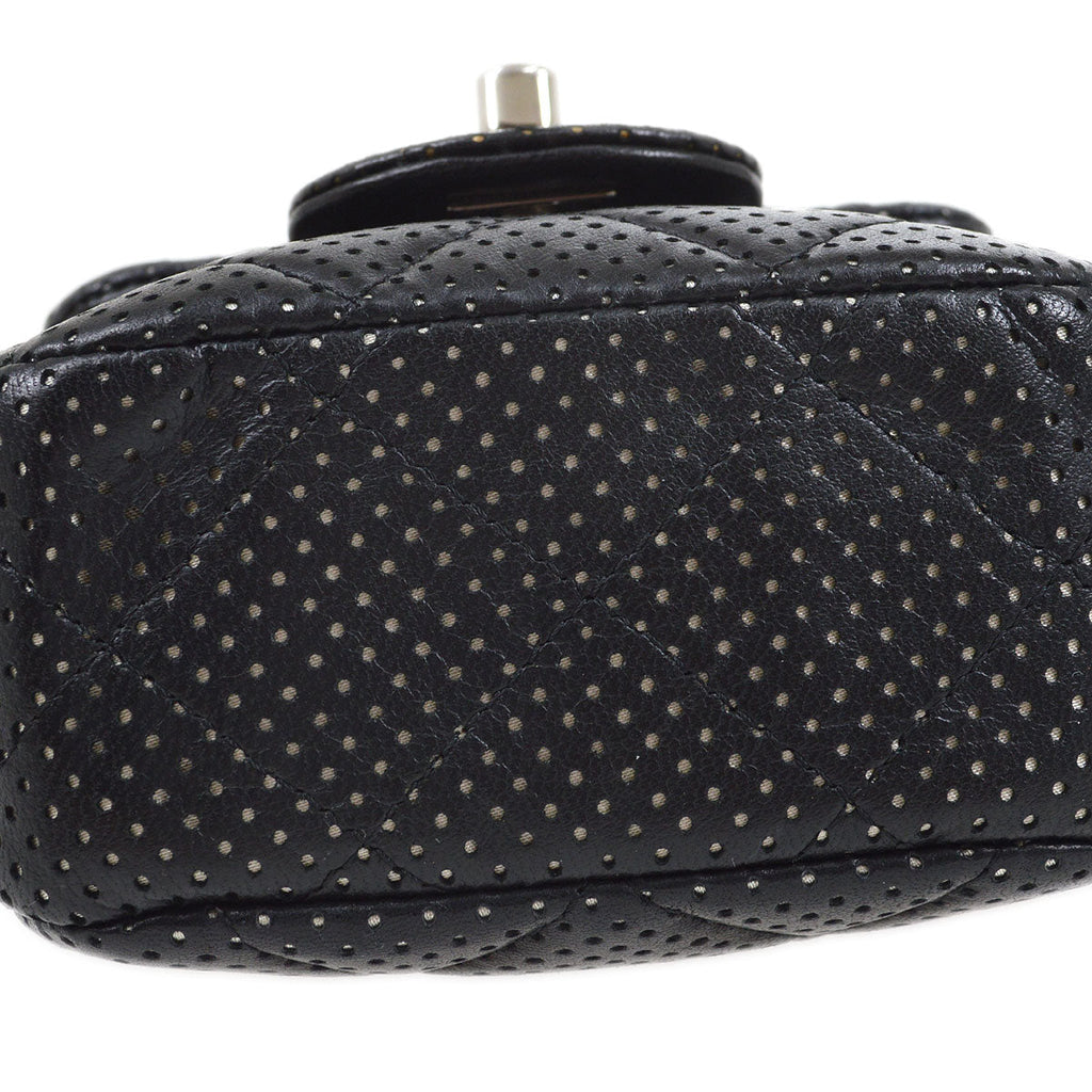 CHANEL 2007 Black Lambskin Perforated Classic Flap Micro