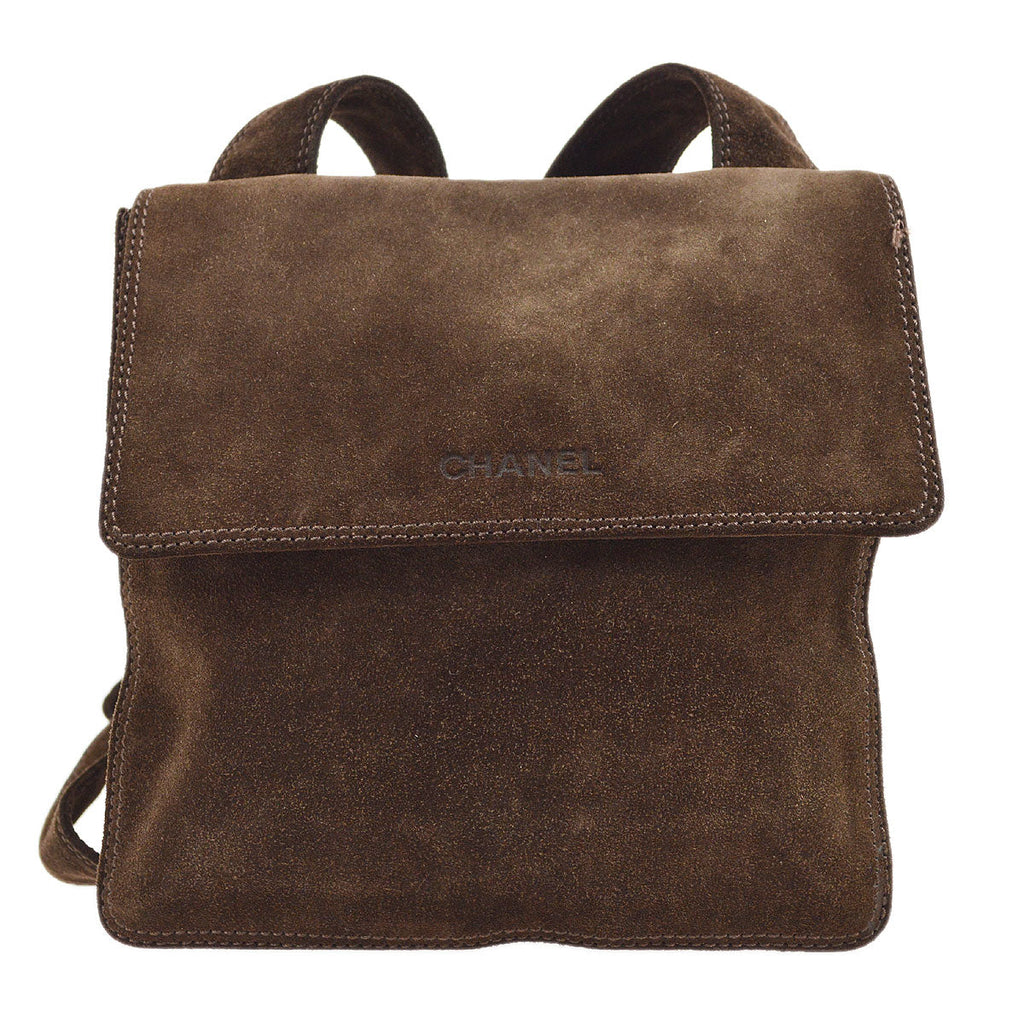 CHANEL 1997-1999 Brown Suede Logo Shoulder Bag