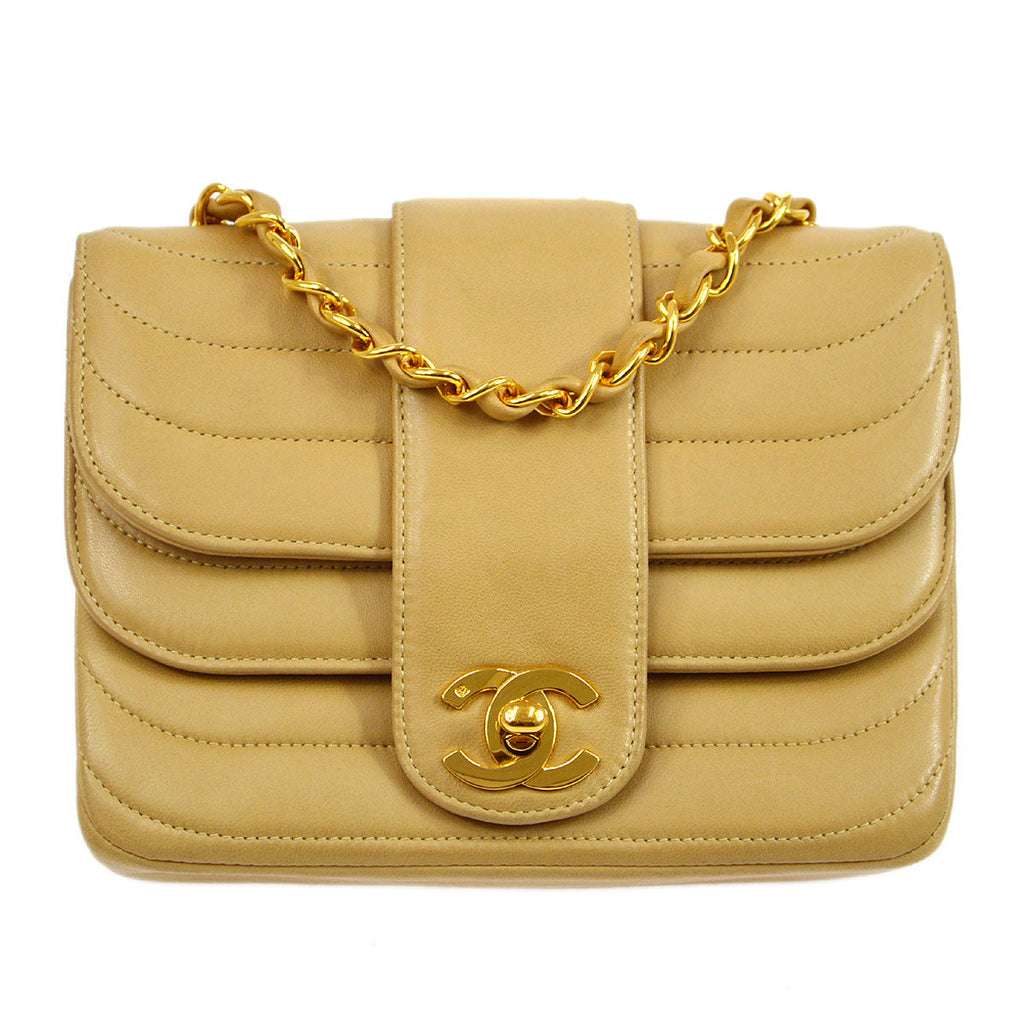 CHANEL 1991-1994 Beige Lambskin Horizontal Double Flap Mini
