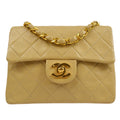 CHANEL 1989-1991 Beige Lambskin Classic Square Flap 17