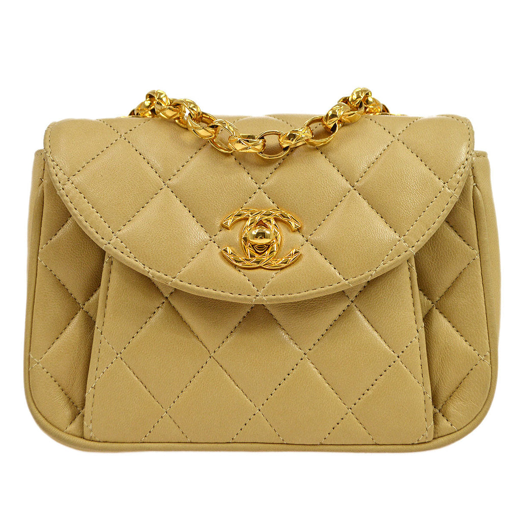 CHANEL 1997-1999 Round Flap Mini Beige Lambskin