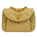 CHANEL 1997-1999 Round Flap Mini Beige Lambskin