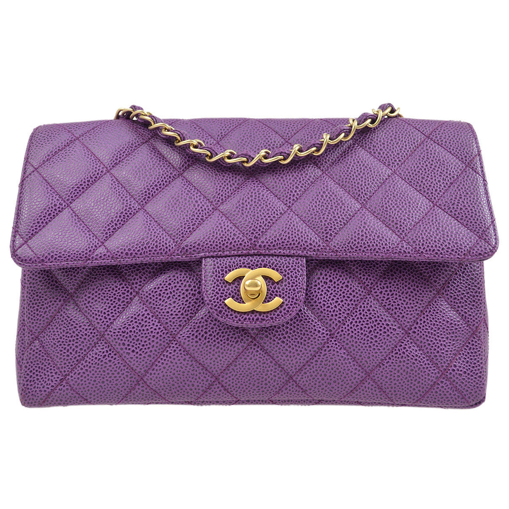 CHANEL * 2000-2001 Classic Single Flap Medium Purple Caviar