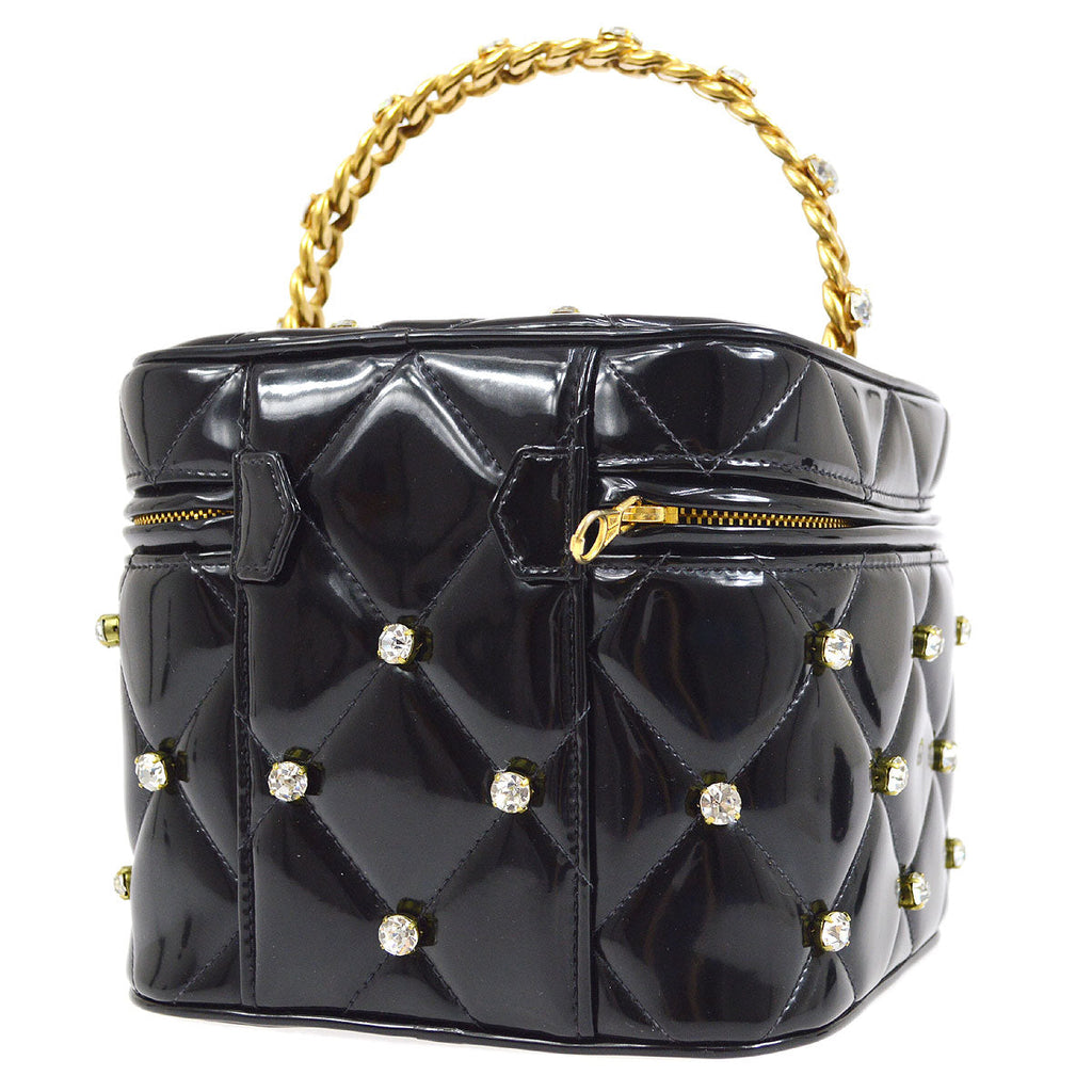 CHANEL 1995 Crystal Vanity Handbag Black Patent Leather