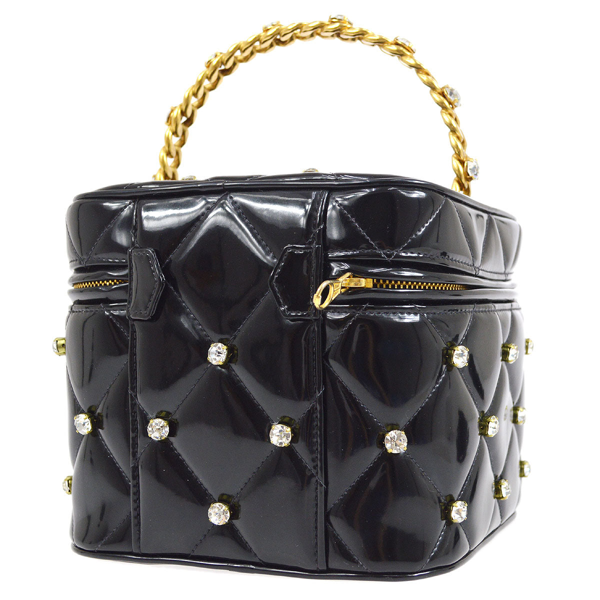CHANEL 1995 Crystal Vanity Handbag Black Patent Leather