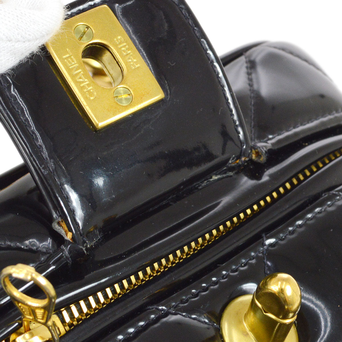 CHANEL 1995 Crystal Vanity Handbag Black Patent Leather