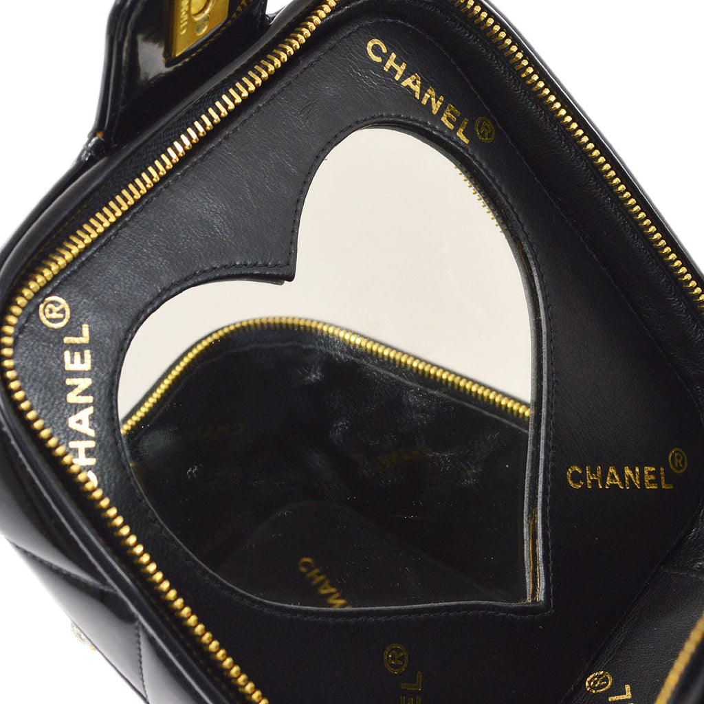 CHANEL 1995 Crystal Vanity Handbag Black Patent Leather