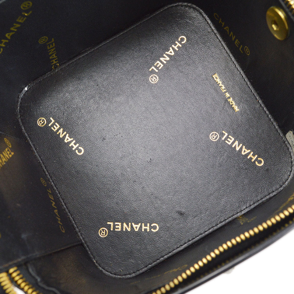 CHANEL 1995 Crystal Vanity Handbag Black Patent Leather