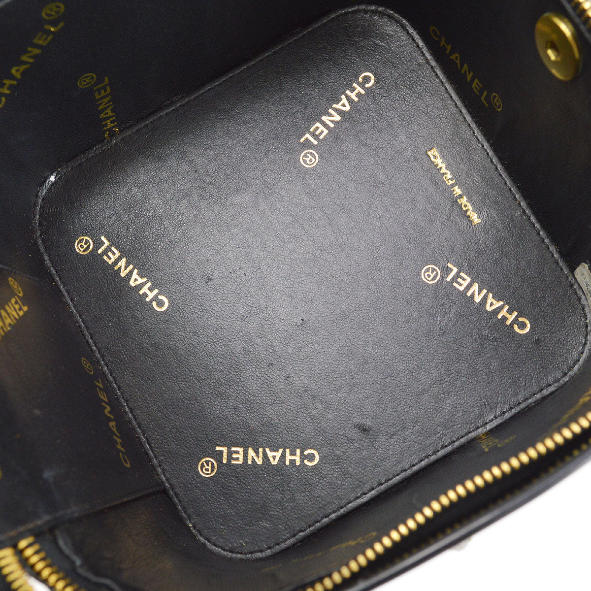 CHANEL 1995 Crystal Vanity Handbag Black Patent Leather