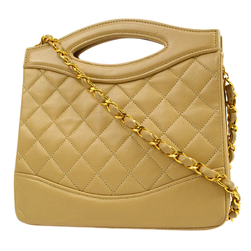 CHANEL 1989-1991 Beige Lambskin handbag mini