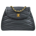 CHANEL 1989-1991 Green Lambskin Diagonal Round Flap Small