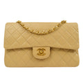 CHANEL 1989-1991 Beige Lambskin Quilted Double Chain Medium