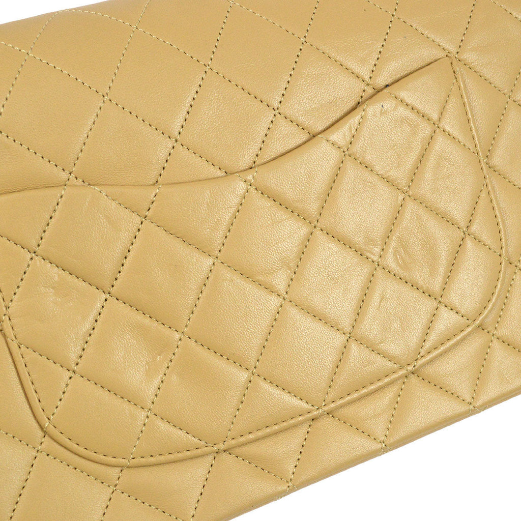 CHANEL 1989-1991 Beige Lambskin Quilted Double Chain Medium