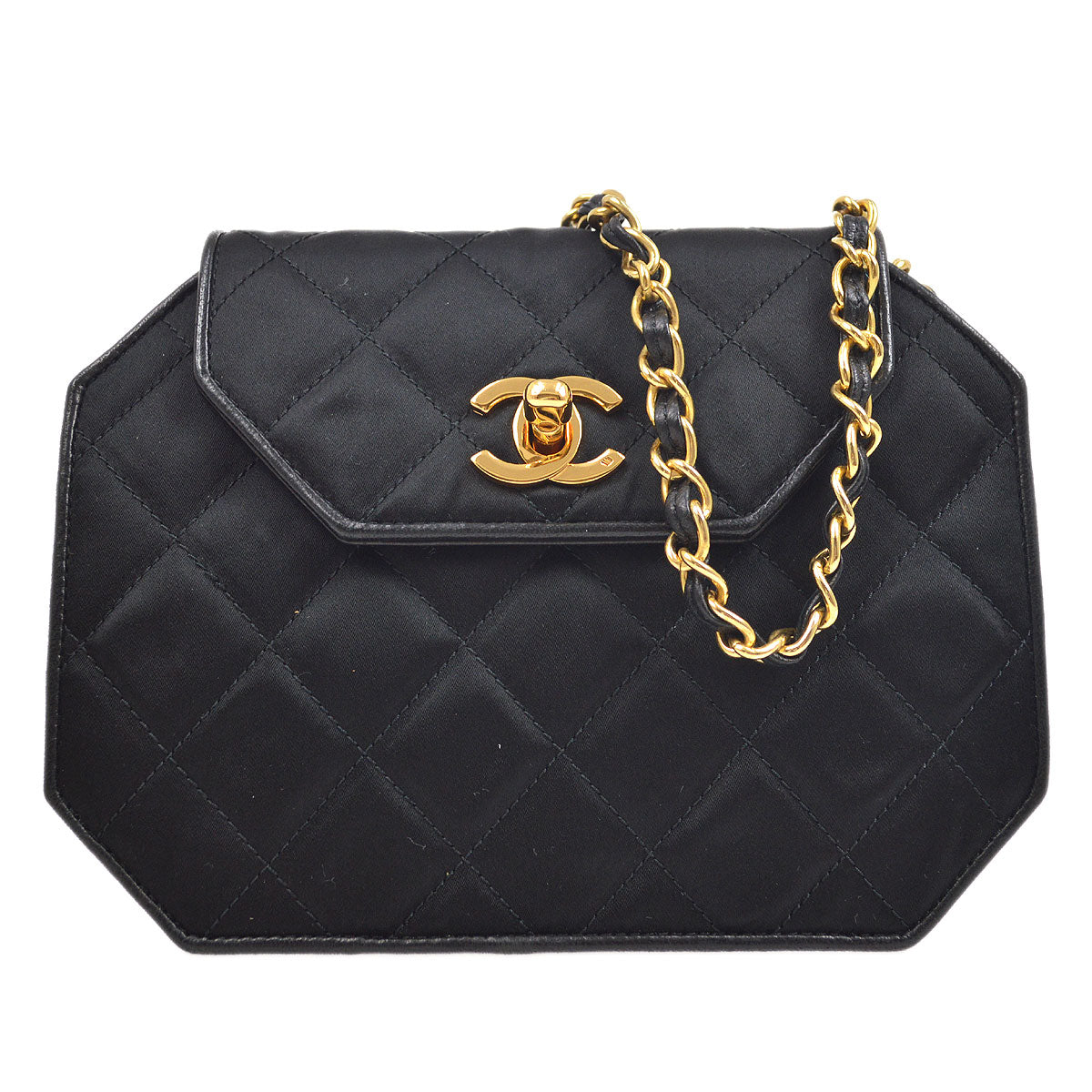 CHANEL 1989-1991 Black Satin Octagonal Flap Bag