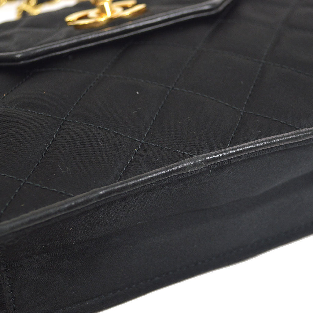CHANEL 1989-1991 Black Satin Octagonal Flap Bag