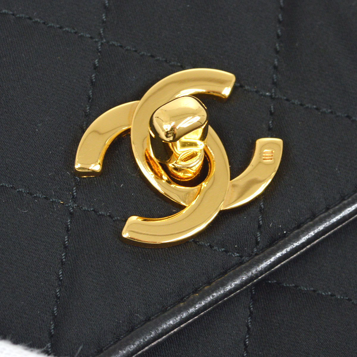 CHANEL 1989-1991 Black Satin Octagonal Flap Bag