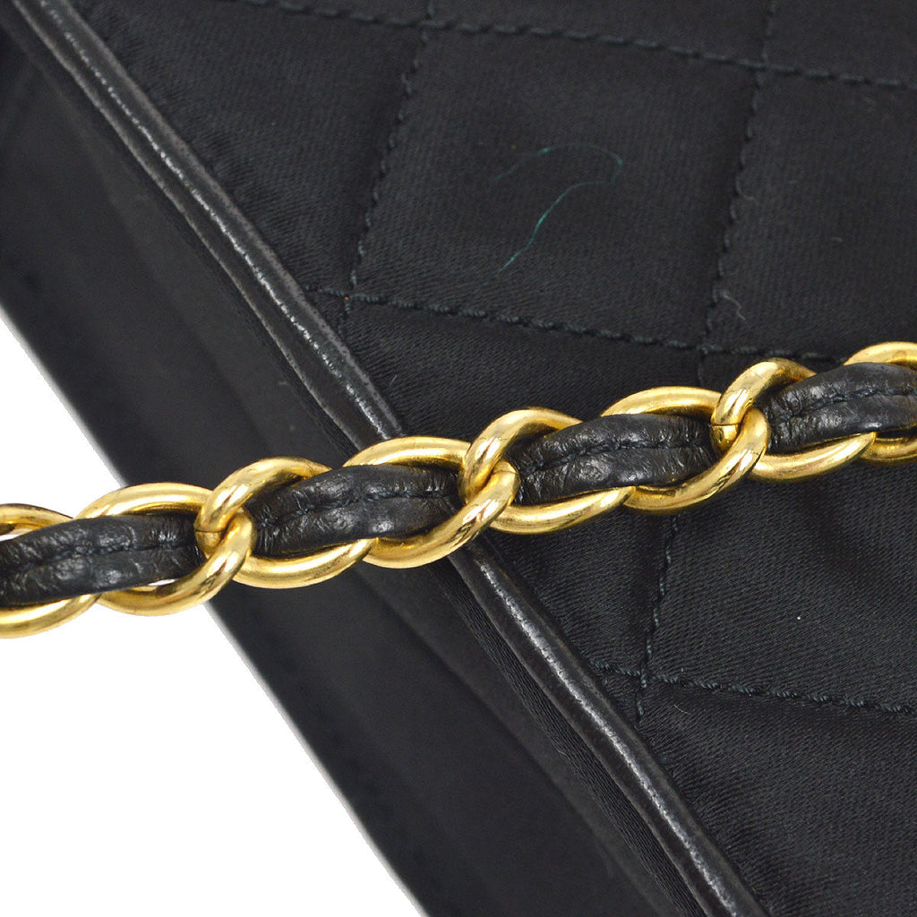 CHANEL 1989-1991 Black Satin Octagonal Flap Bag