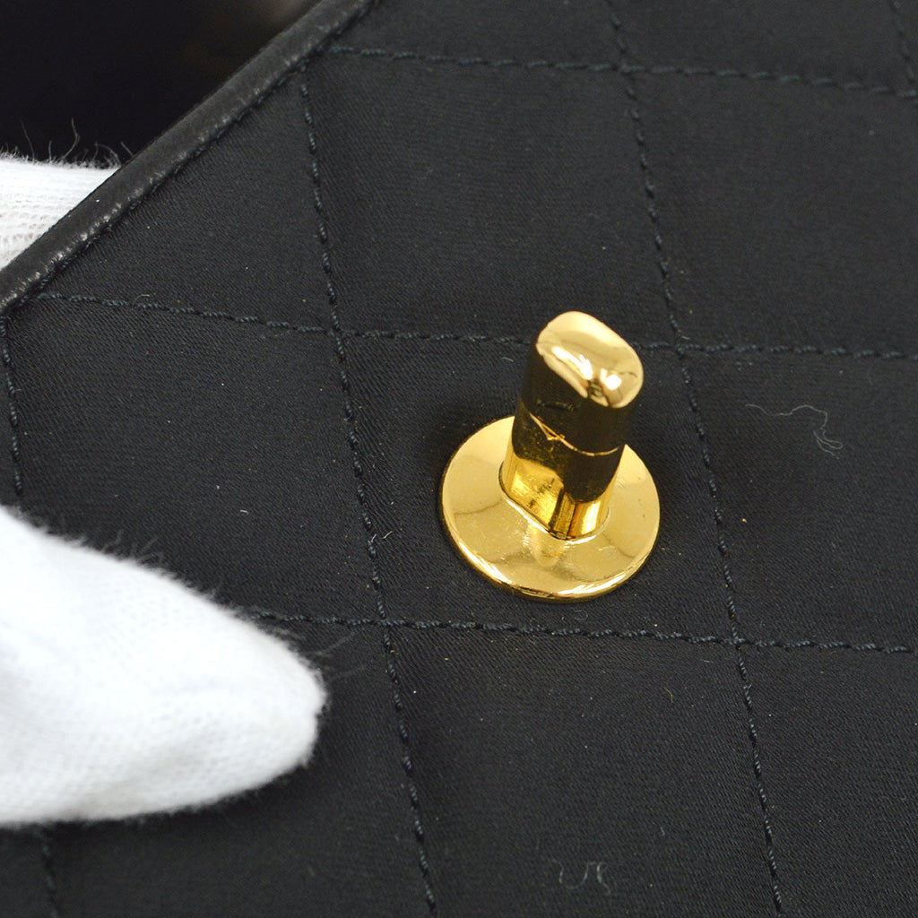 CHANEL 1989-1991 Black Satin Octagonal Flap Bag
