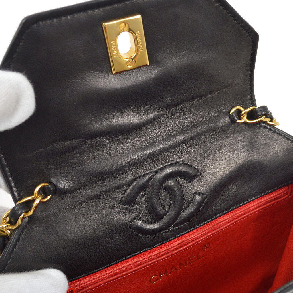 CHANEL 1989-1991 Black Satin Octagonal Flap Bag