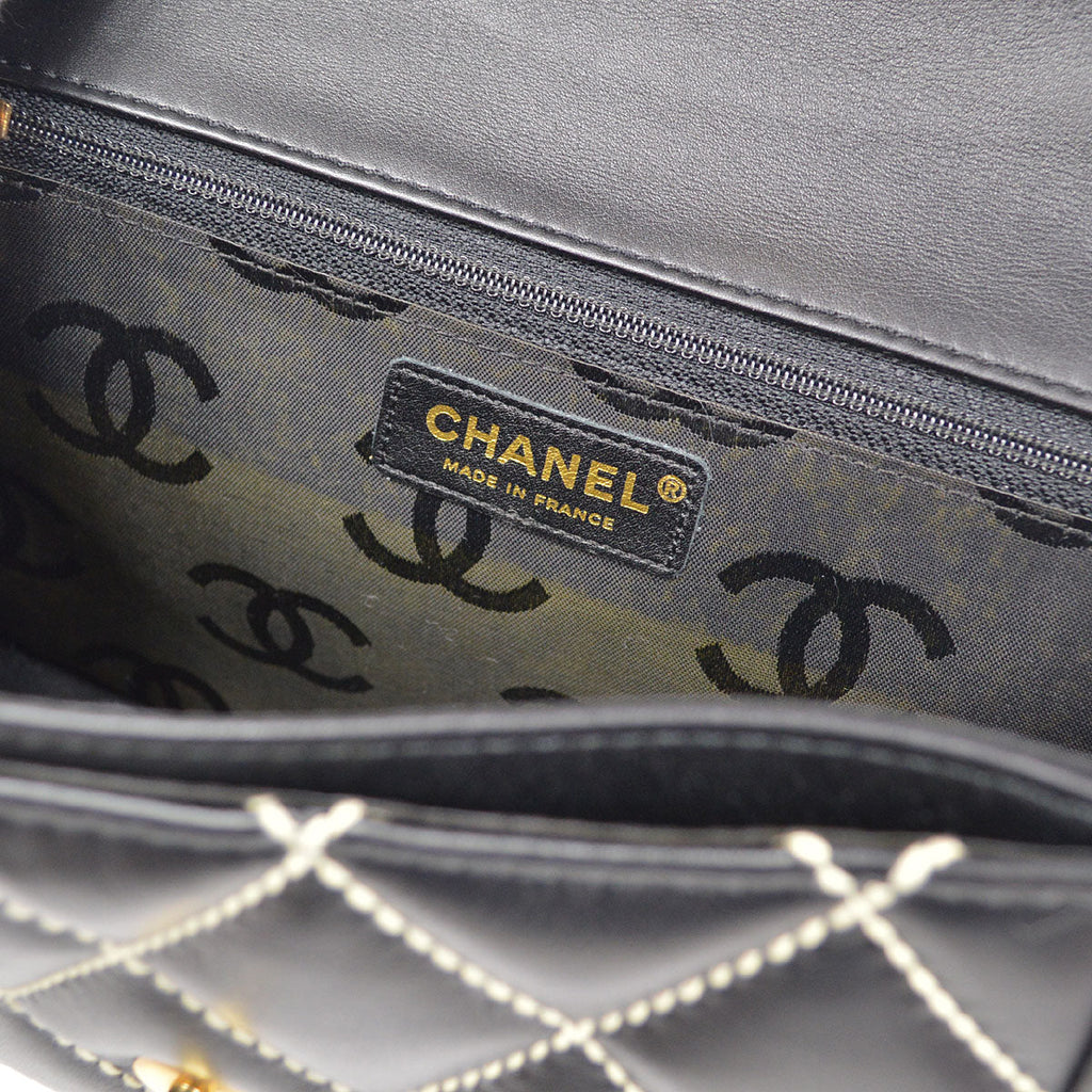 CHANEL 2004-2005 Black Calfskin Wild Stitch Handbag