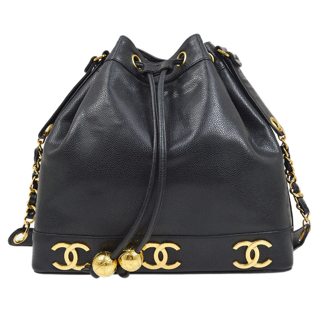 CHANEL 1990s Triple CC Drawstring Bag Black Caviar