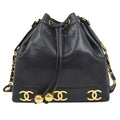 CHANEL 1990s Triple CC Drawstring Bag Black Caviar