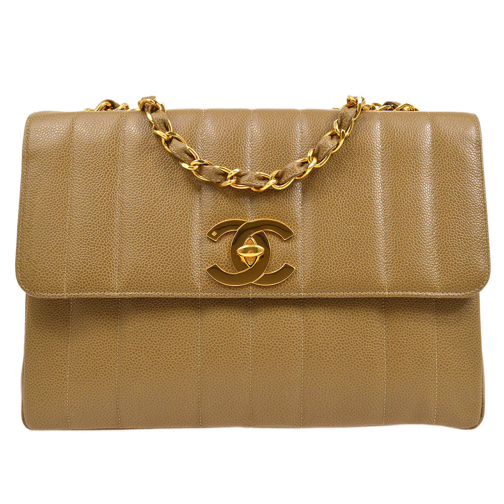 CHANEL * 1994-1996 Straight Flap Jumbo Vertical Brown Caviar