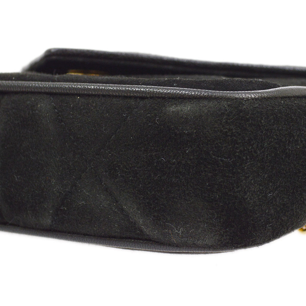 CHANEL 1989-1991 Diamond Shoulder Bag Mini Black Suede