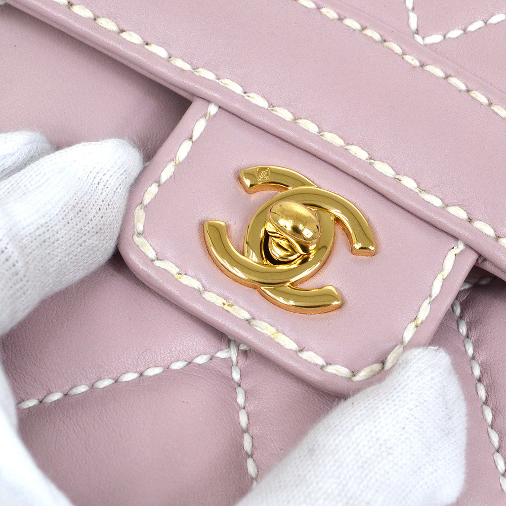 CHANEL 2004-2005 Wild Stitch Handbag Lilac Calfskin
