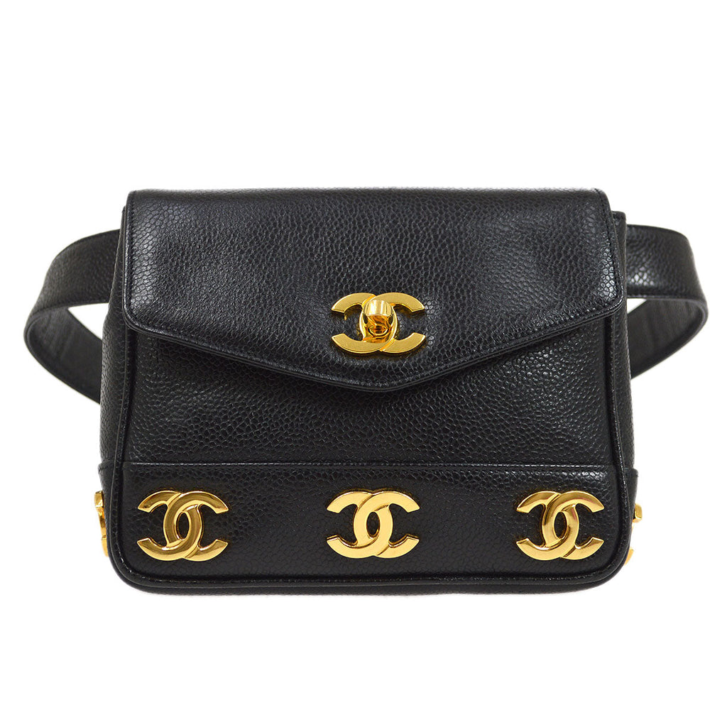 CHANEL 1991-1994 Triple CC Belt Bag Black Caviar #75