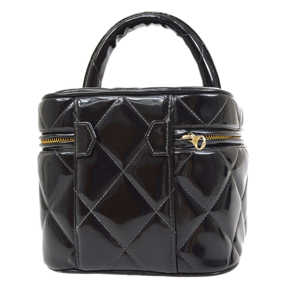 CHANEL 1995 Heart Mirror Vanity Handbag Black Patent Leather