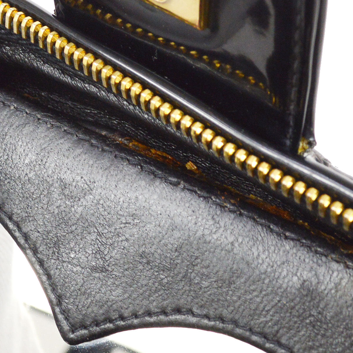 CHANEL 1995 Heart Mirror Vanity Handbag Black Patent Leather
