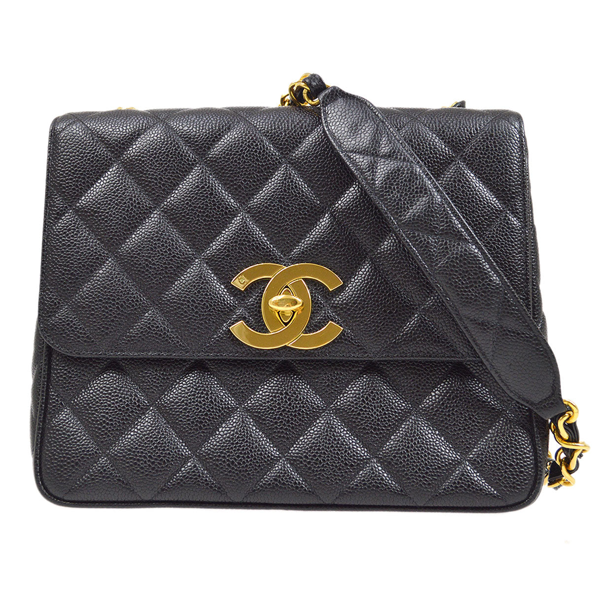 CHANEL 1994-1996 Big CC Straight Flap medium Black Caviar