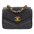 CHANEL 1994-1996 Chevron Letter Flap Mini Black Caviar