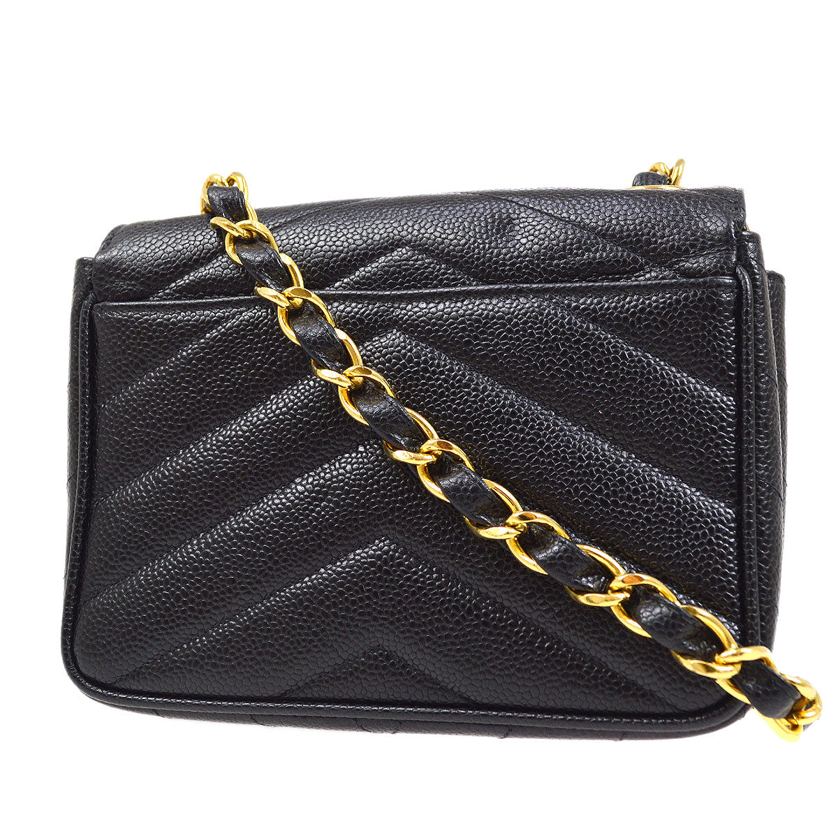 CHANEL 1994-1996 Chevron Letter Flap Mini Black Caviar