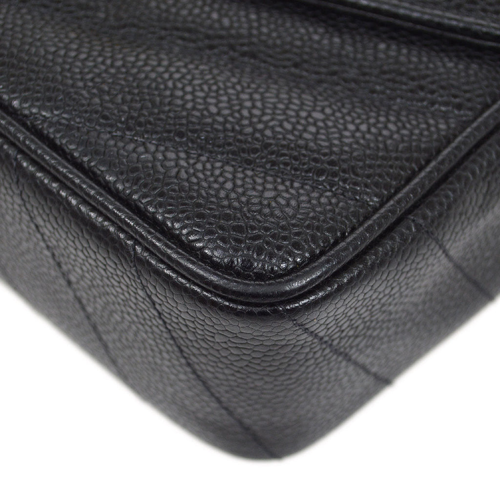 CHANEL 1994-1996 Chevron Letter Flap Mini Black Caviar